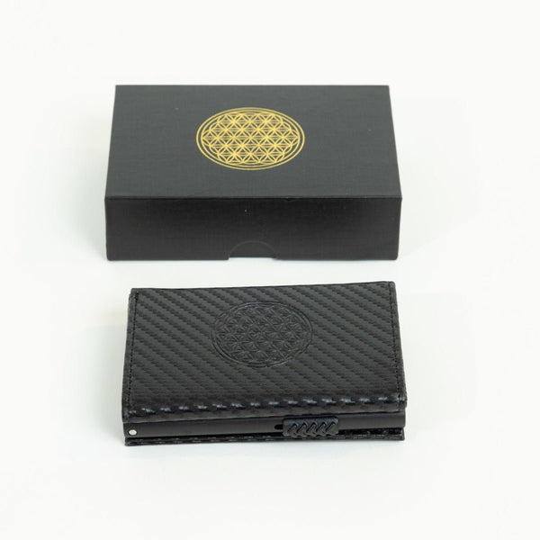 Premium Credit Card Holder Leather RFID Wallet Flower of Life Carbon -