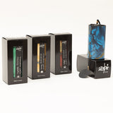 Set di 4 carillon Zaphir 4 stagioni: Crystalide verde, Sunray giallo, Twilight rosso, Blue Moon blu, con scatole regalo nere, Blue Moon fuori dalla scatola per mostrare il blu intenso marmorizzato oro, fatti a mano in Francia